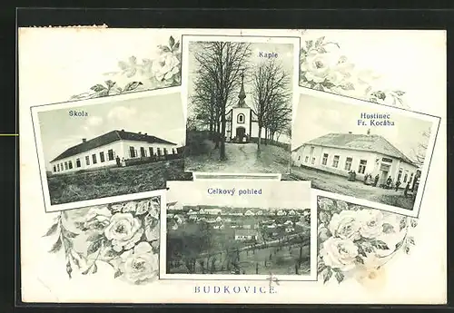 AK Budkovice, Hostinec Fr. Kocaba, Kaple, Skola, Celkovy pohled