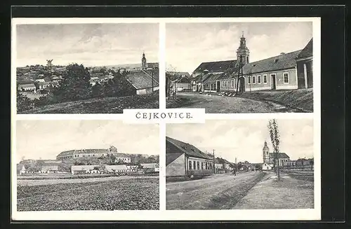 AK Cejkovice, Kostel, Panorama, Strassenpartie