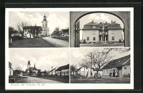 AK Urspitz b. Pohrlitz, Kirche, Strassenpartie, Blick auf Haus
