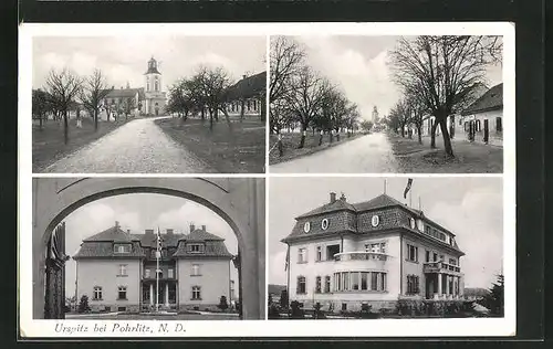 AK Urspitz b. Pohrlitz, Strassenpartie mit Kirche, Haus mit 