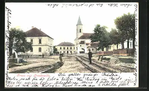 AK Treskowitz, Kostel, Pomnik, Namesti