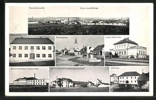 AK Mödritz, Panorama, Namesti, Freiheitsplatz, Konservenfabrik Lederer &Co