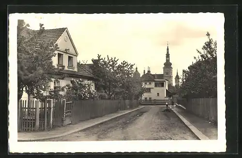 AK Wischau / Vyskov, Strassenpartie mit Gebäudeansicht