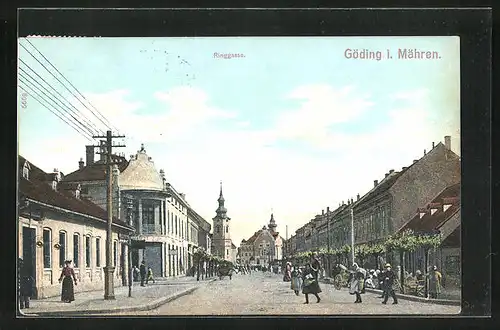 AK Brünn / Brno, Göding i. Mähren, Strasse Ringgasse mit Passanten