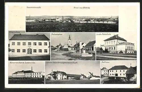 AK Mödritz, Konservenfabrik Lederer & Co., Landw. Sauerkrautgenossenschaft, Bürgerschule