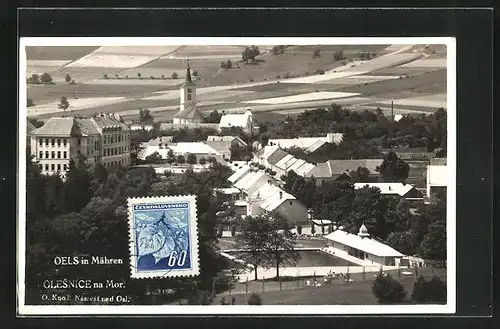 AK Oels in Mähren, Ortspartie aus der Vogelschau