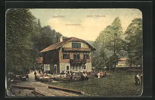 AK Josefthal /Mähr, Gasthaus Schweizerhütte mit Terrasse