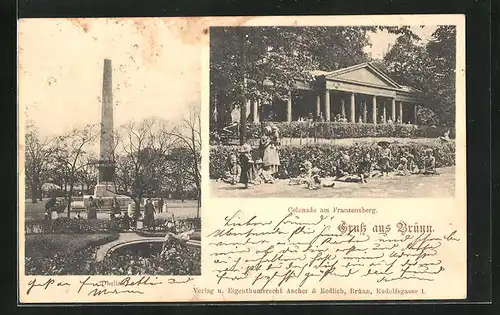 AK Brünn / Brno, Obelisk, Colonade am Franzensberg