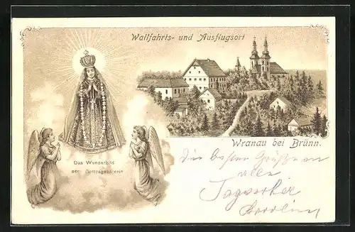 AK Wranau bei Brünn, Wunderbild der Gottesgebärerin, Abbildung des Ortes