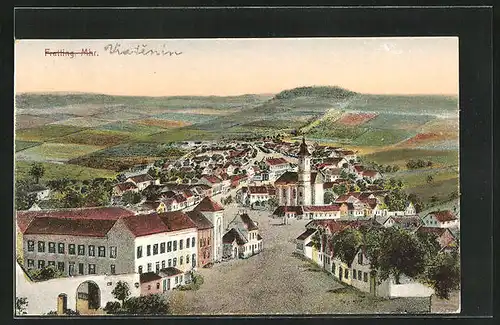 Künstler-AK Fratting, Ortsansicht vom Hügel