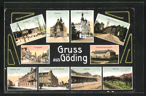 AK Göding / Hodonin, Tabak-Fabrik, Ringgasse, Staatshengstendepot