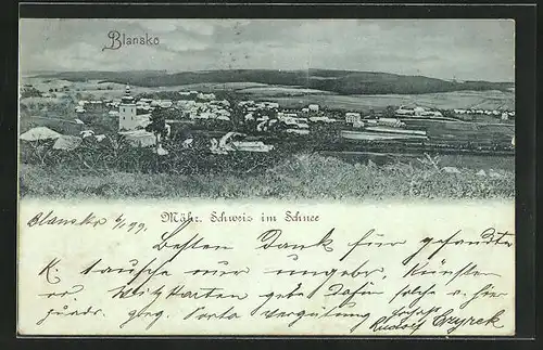 AK Blansko, Ortsansicht im Schnee