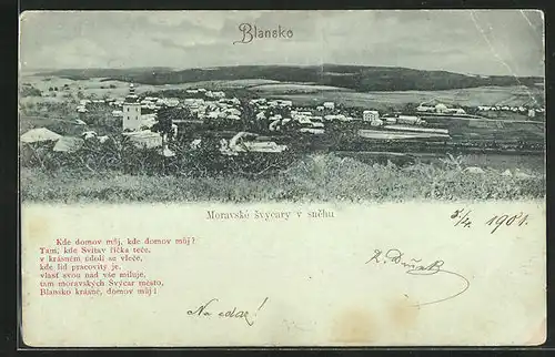 AK Blansko, Ortsansicht mit Gedicht
