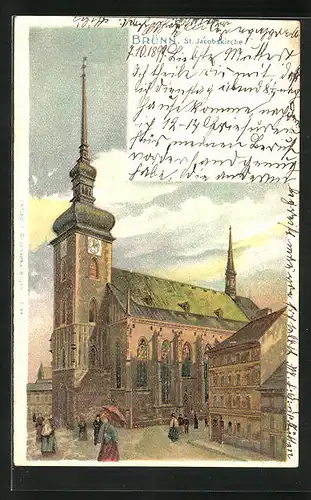 Künstler-AK Brünn / Brno, Die St. Jacobskirche