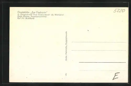 AK Ziegenhardt /Bröltal, Gasthaus zur Fischerin von Aussen und Innen