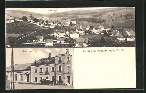 AK Deutschneudorf i. Sa., Hotel zur Post, Panorama