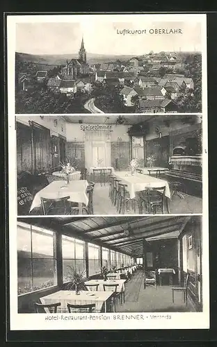 AK Oberlahr, Hotel-Restaurant-Pension Brenner mit Veranda und Speisezimmer