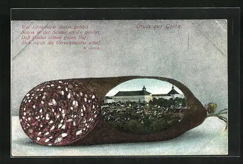 AK Gotha, Teilansicht in einer Blutwurst, Passepartout