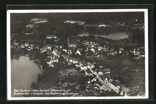 AK Bad Buckow /Märk. Schweiz, Panorama mit Buckow-See u. Griepen-See, Fliegeraufnahme