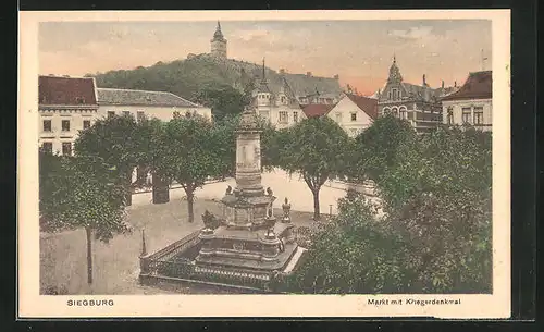 AK Siegburg, Markt mit Kriegerdenkmal