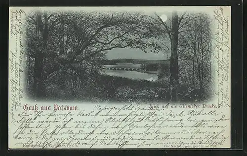 Mondschein-AK Potsdam, Blick auf die Glienicker Brücke
