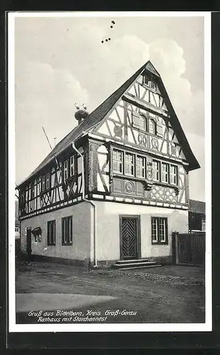 AK Büttelborn, Rathaus mit Storchennest