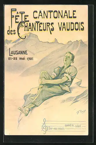 Lithographie Lausanne, Fete cantonale des chanteurs vaudois 1921, Jüngling in Tracht