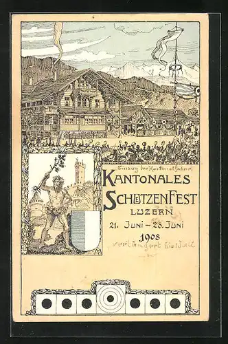 Künstler-AK Luzern, Kantonales Schützenfest 1908, Festumzug, Wilder Mann