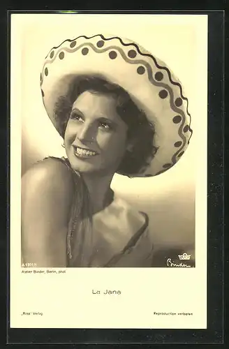 AK Schauspielerin La Jana mit Sombrero