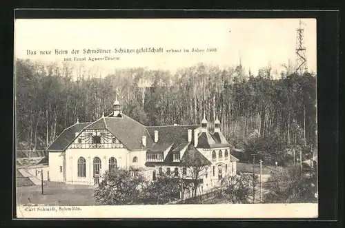 AK Schmölln, Das neue Heim der Schmöllner Schützengesellschaft erbaut 1903 mit Ernst Agnes-Turm