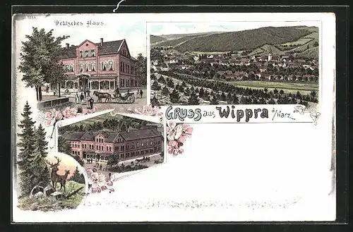 Lithographie Wippra a. Harz, Restaurant Deutsches Haus, Teilansicht