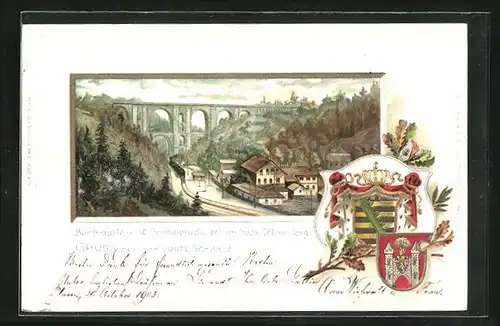 Passepartout-Lithographie Barthmühle /Vogtl. Schweiz, Barthmühle mit Elsterthalbrücke