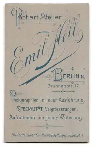 Fotografie Emil Hell, Berlin-N., Brunnenstrasse 17, Portrait eleganter Herr mit Moustache