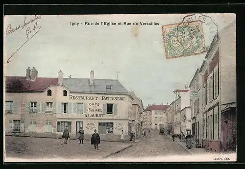 AK Igny, Rue de l`Eglise et Rue de Versailles, Restaurant de l`Espérance