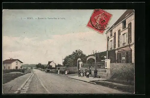 AK Igny, Route de Versailles et halte