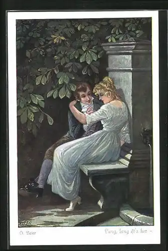 Künstler-AK O. Peter: Lang, lang ist`s her, Techtelei im Park