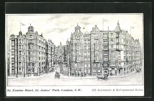 Lithographie London, St. Emins Hotel, St. James` Park