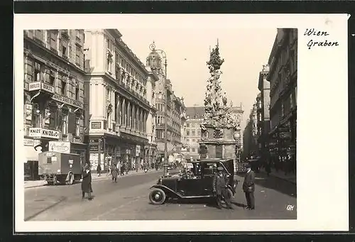 AK Wien, Graben mit Geschäften und Denkmal