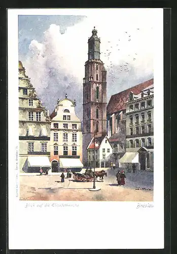 Künstler-AK Breslau, Blick auf die Elisabethkirche