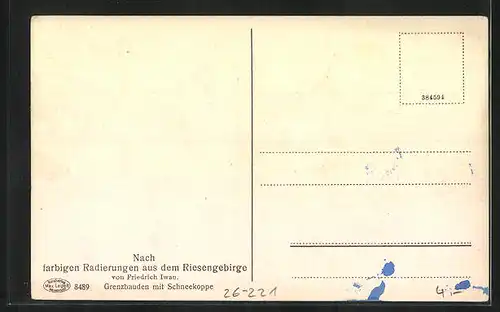 Künstler-AK Friedrich Iwan: Grenzbauden mit Schneekoppe