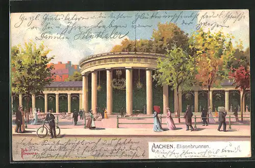 Künstler-AK Robert Kämmerer: Aachen, Spaziergang am Elisenbrunnen