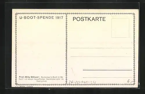 Künstler-AK Willy Stoewer: Handelsdampfer kämpft gegen dt. U-Boot im Sperrgebiet