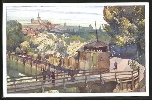 Künstler-AK Jaroslav Setelik: Prag /Praha, Zahrada zbrojnice na Kampe