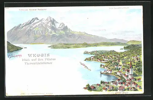 Künstler-AK C. Steinmann Nr. 2046: Weggis, Blick über Vierwaldstättersee auf Pilatus