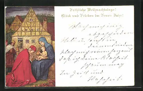 Künstler-AK Matthäus Schiestl: Weihnachtsgrüsse mit Geschenkbringung dem Jesuskinde