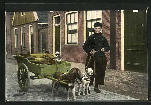 AK Volendam, Hondenkar, Mann mit Hundegespann