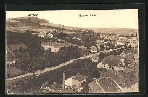 AK Kamenz i. Sa., Blick über die Häuser der Stadt auf Hutberg