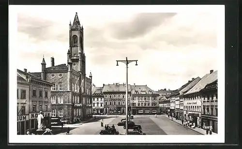 AK Kamenz i. Sa., Hotel Goldener Hirsch, Markt, Rathaus