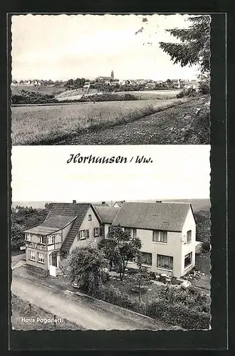 AK Horhausen /Westerwald, Ortsansicht aus der Ferne, Haus Paganetti
