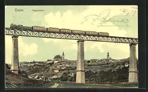 AK Znaim /Znojmo, Thayaviaduct, Eisenbahnbrücke